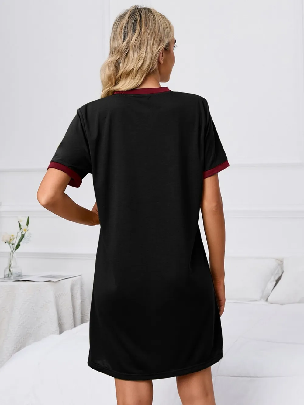 Contrast Trim Round Neck Mini Dress, image 12