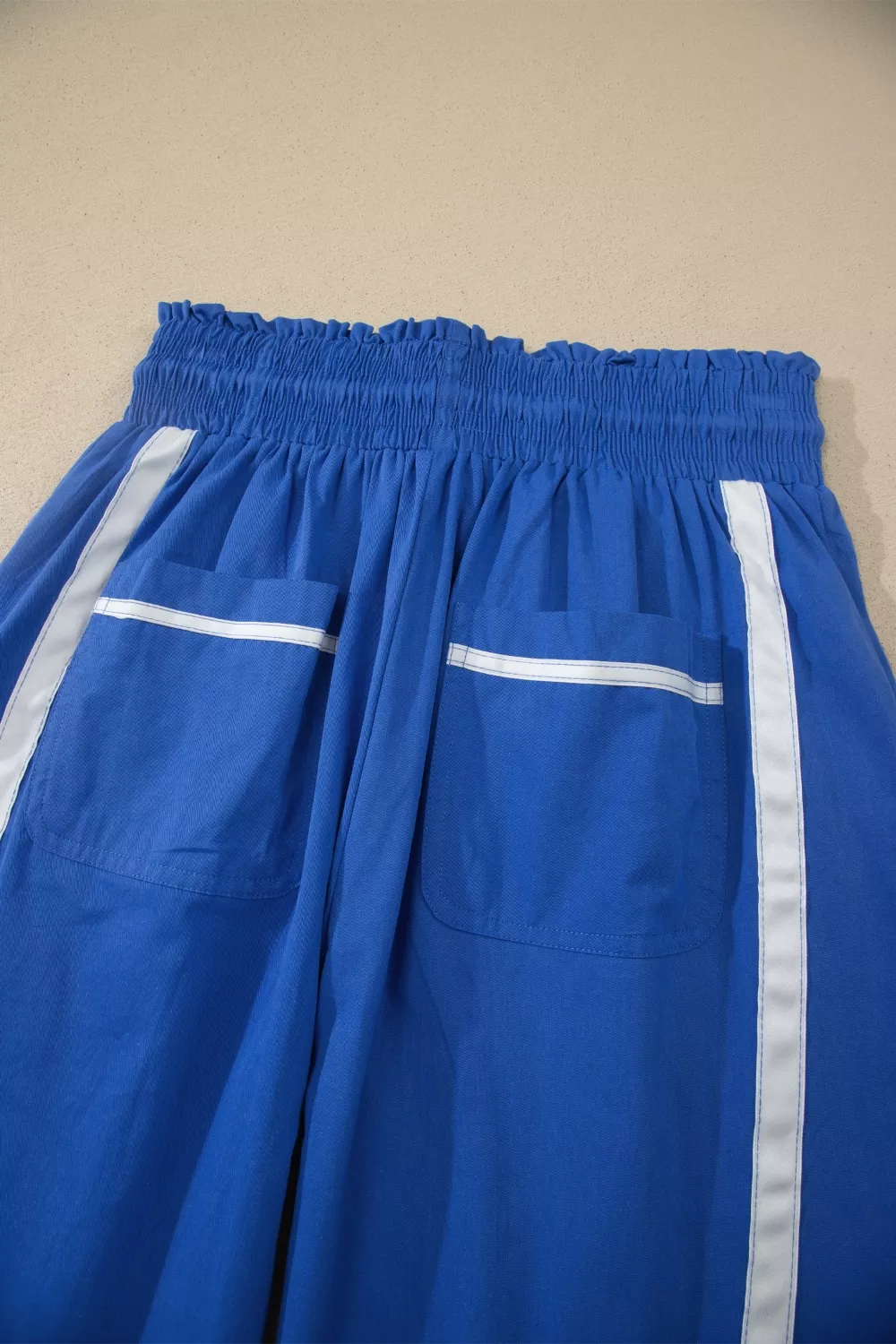 Contrast Striped Smocked Waist Drawstring Cropped Casual Pants, image 5