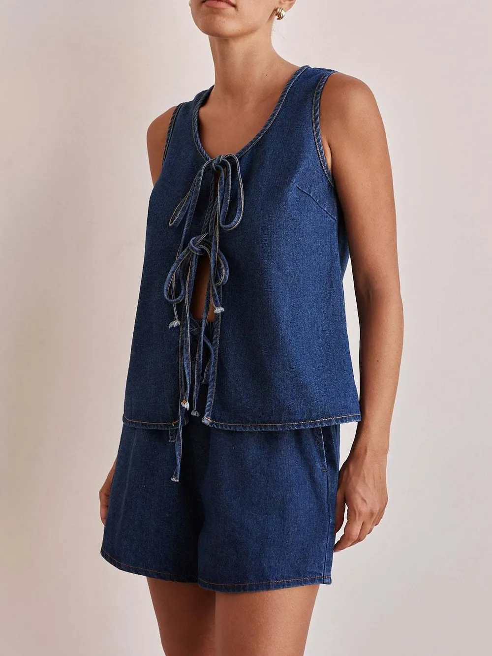 Tie Front Vest and Shorts Denim Set, image 4