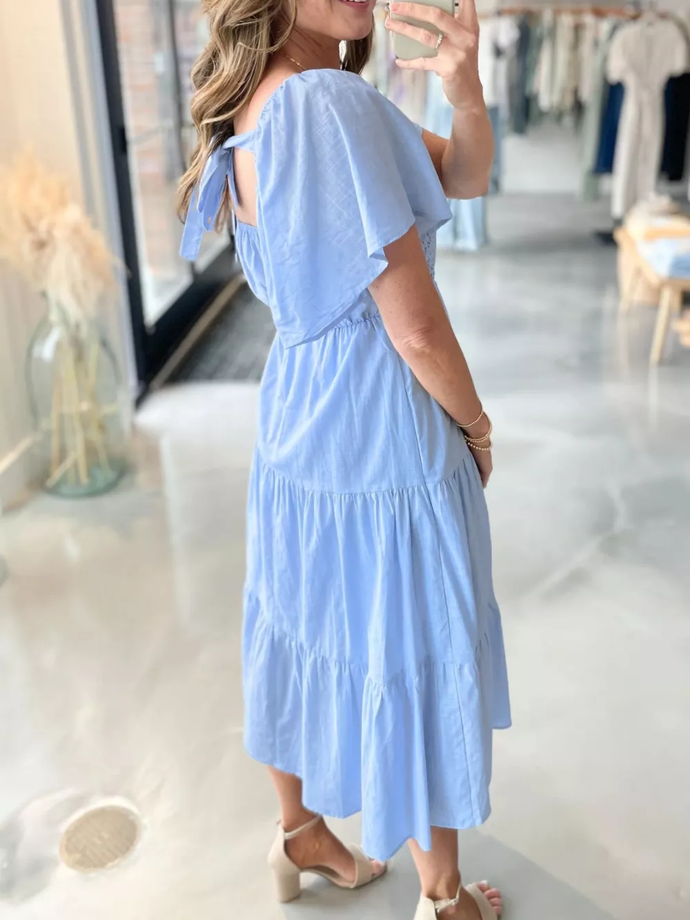Lace Short Sleeve Tiered Midi Dress, image 3