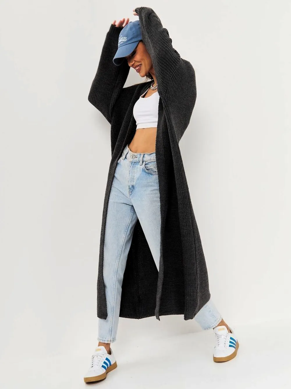 Open Front Long Sleeve Longline Cardigan, image 2
