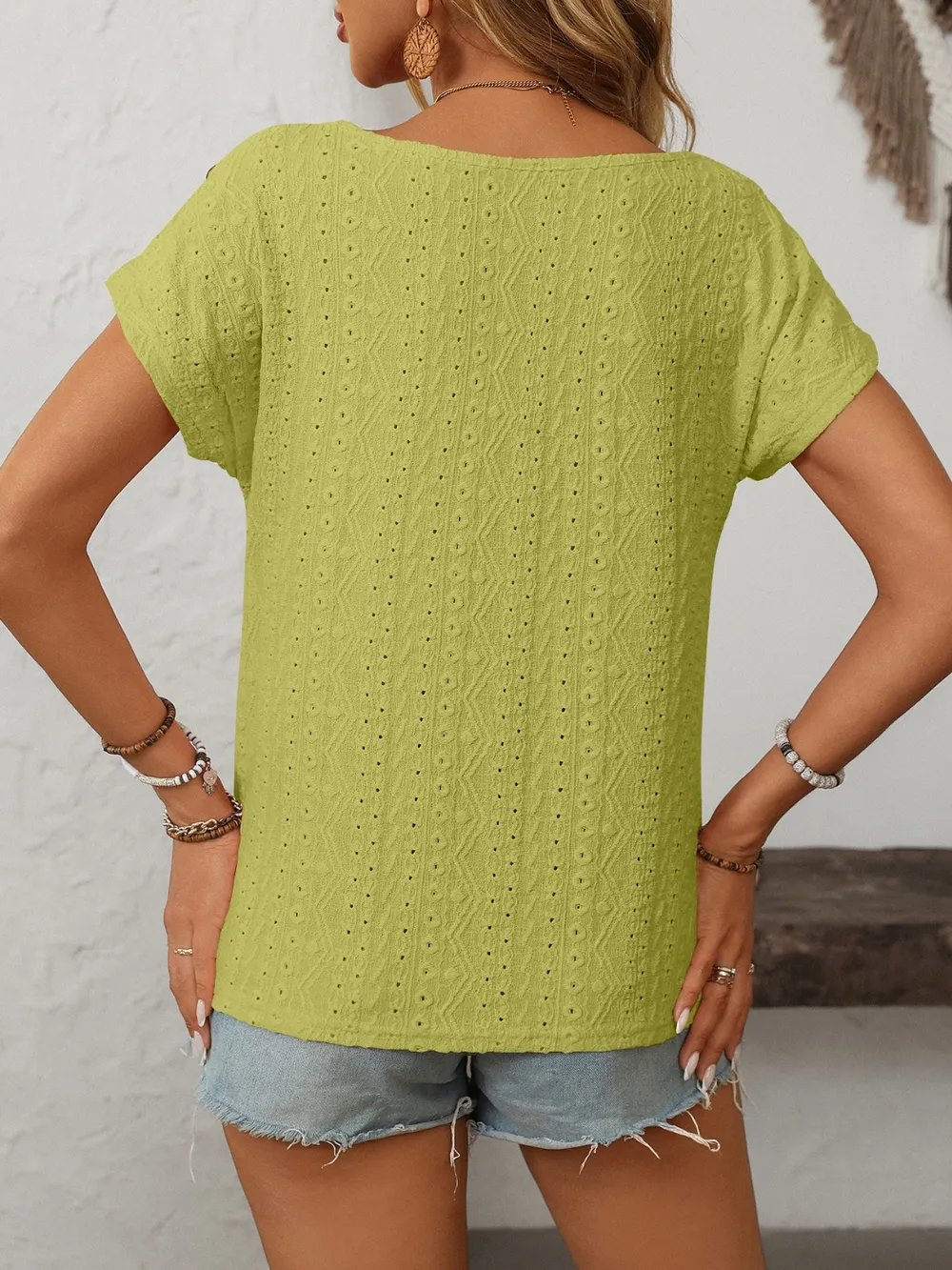Eyelet Round Neck Short Sleeve Top, image 36