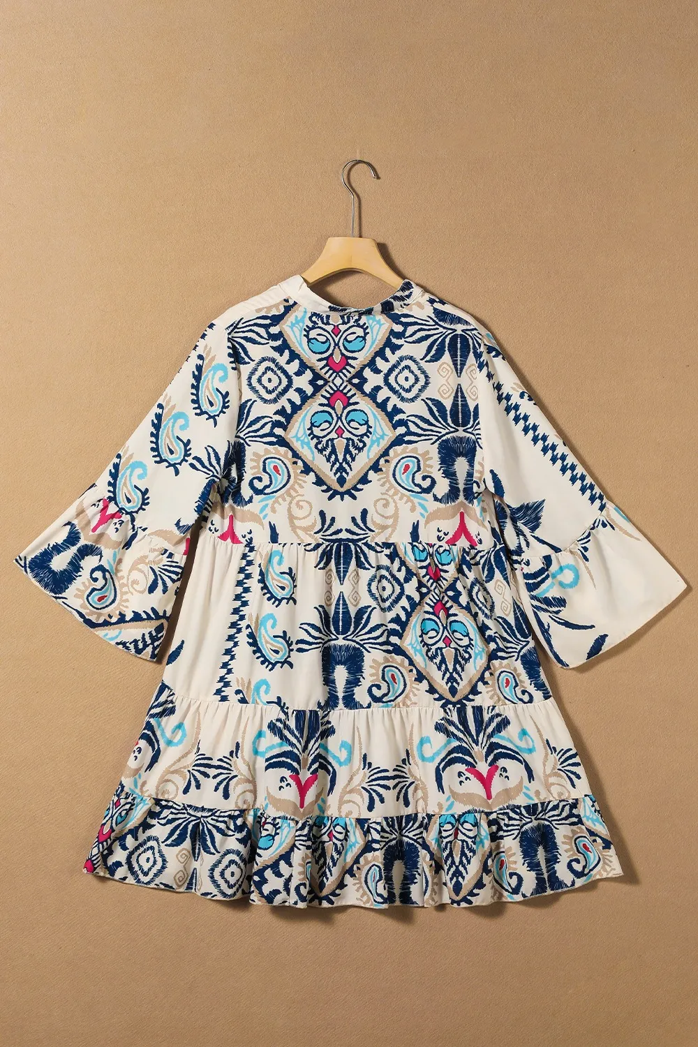 Printed Notched Three-Quarter Sleeve Mini Dress, image 8