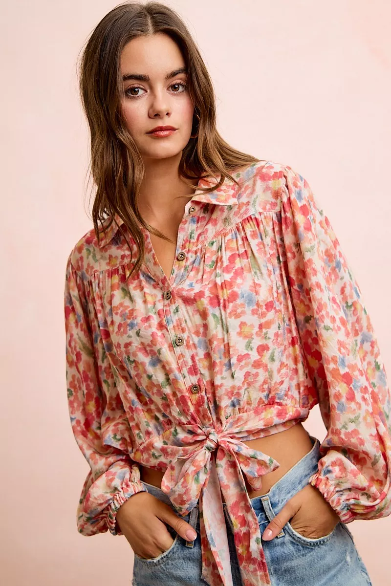 BiBi Floral Print Tie Hem Detail Crop Shirt, image 11