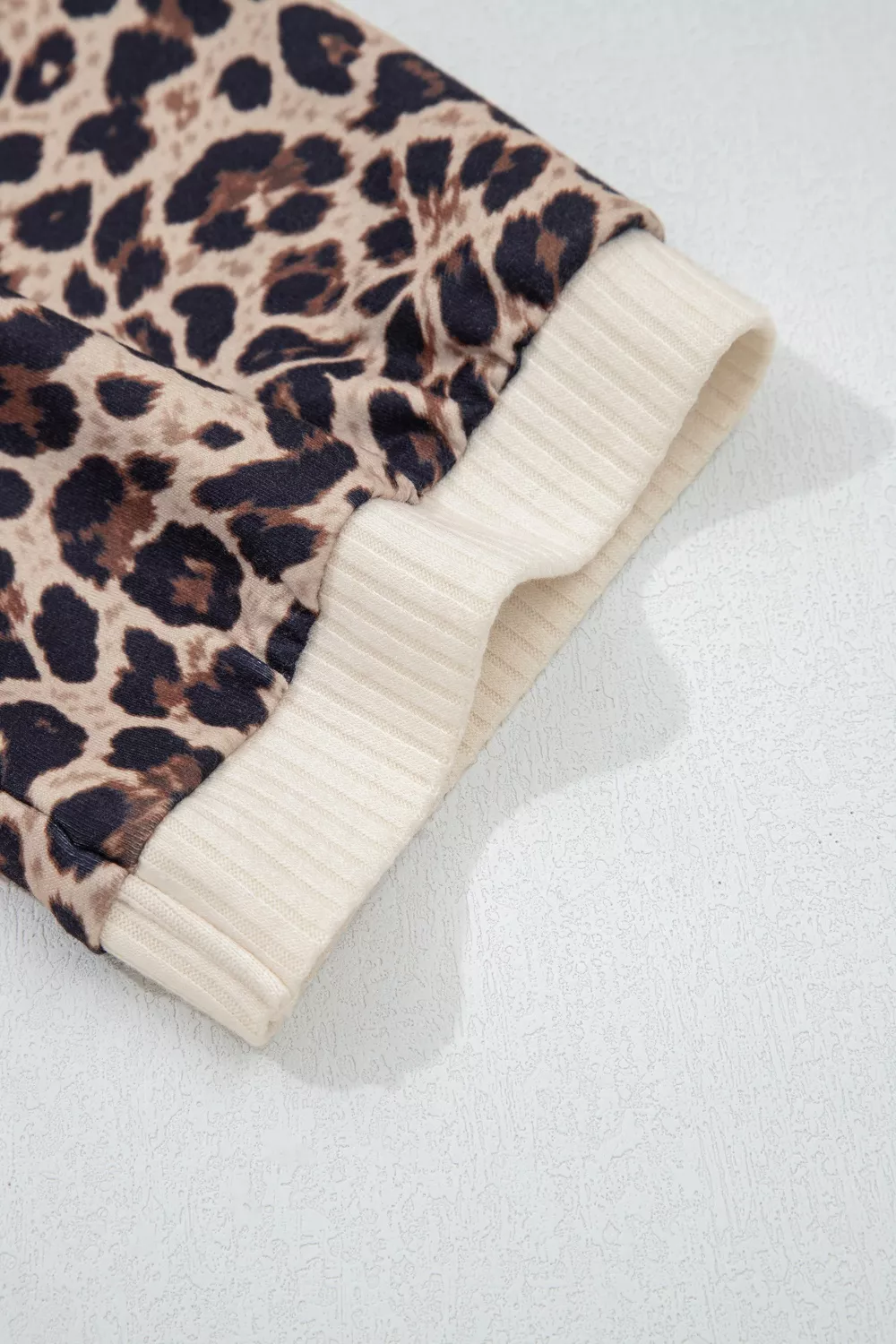 Ribbed Texture Button Down Leopard Patchwork Short Sleeve Shirt, image 6