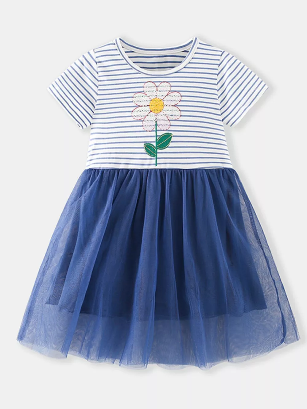 Children's Striped Sequin Flower Tulle Dress