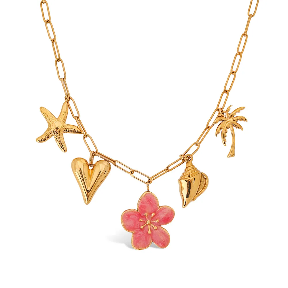 Beach Theme Pendant Necklace with Resin Flower, image 5