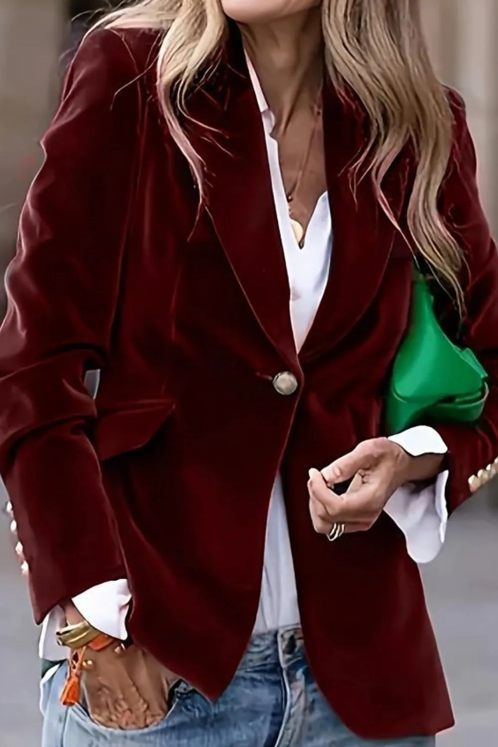 One Button Lapel Collar Long Sleeve Blazer, image 5
