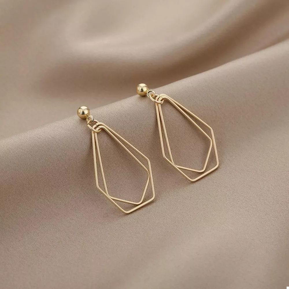 18K Gold-Plated Alloy Geometric Wire Drop Earrings