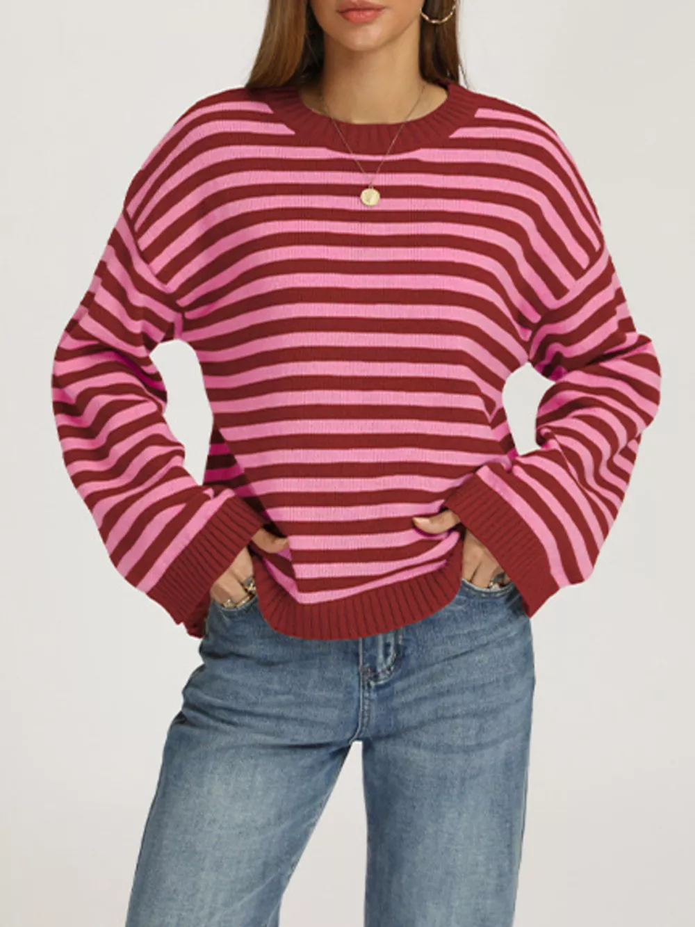 Striped Dropped Shoulder Sweater, image 9