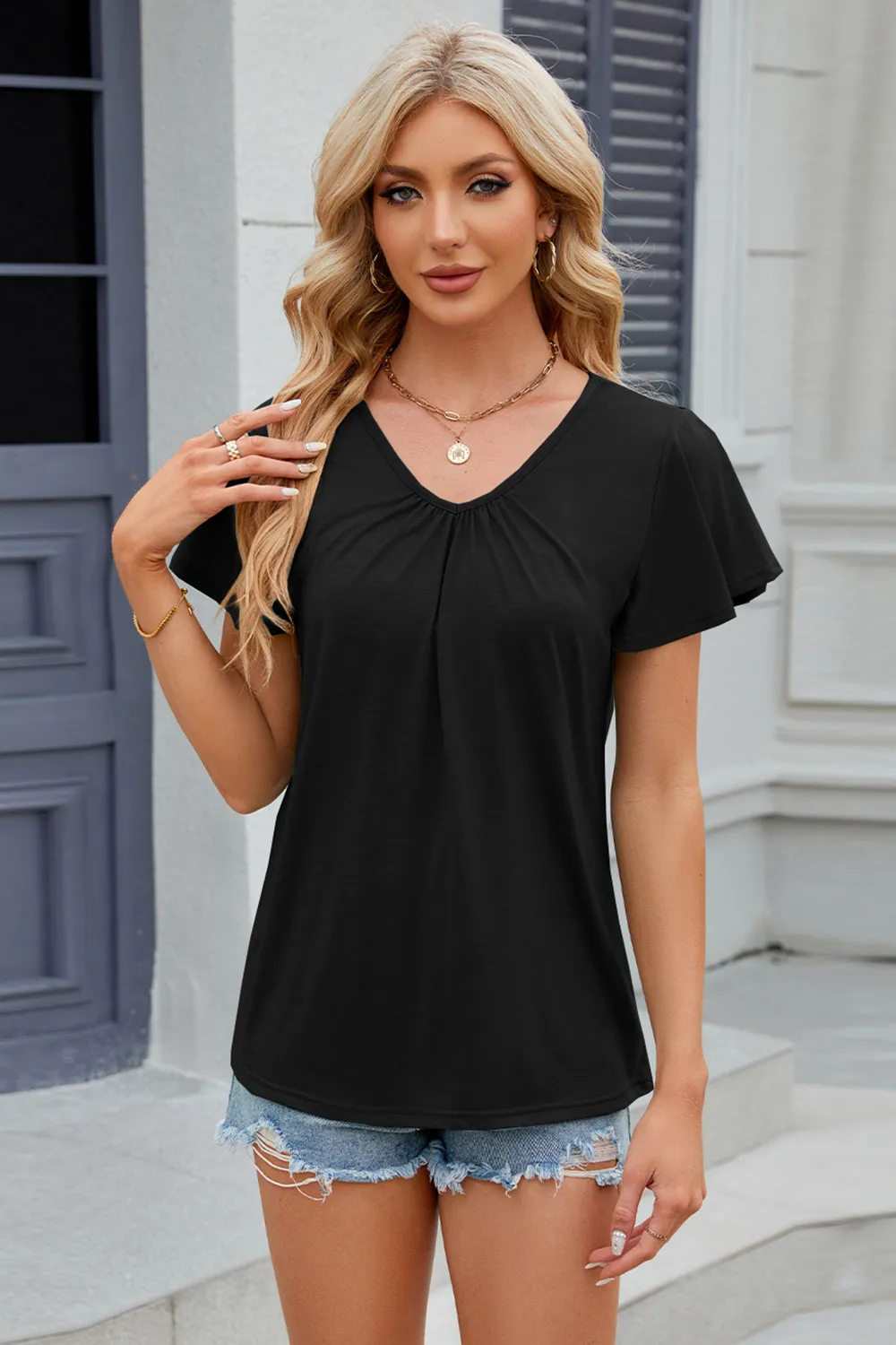 V-Neck Short Sleeve T-Shirt, image 30