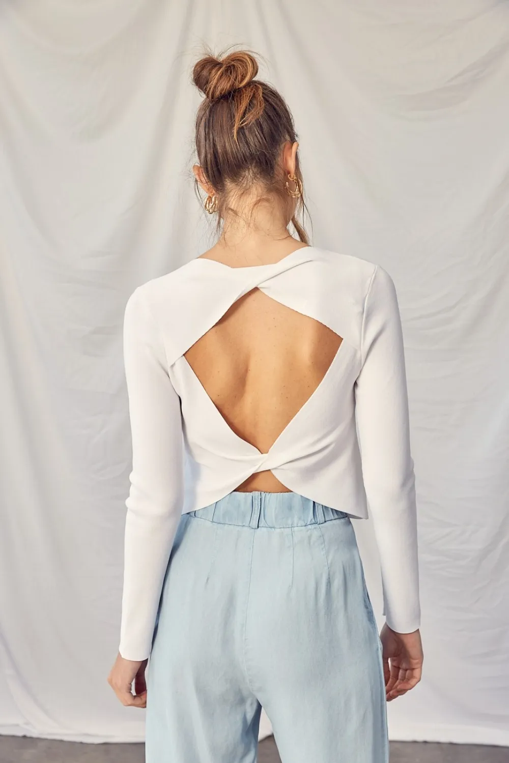 Twisted Backless Long Sleeve Knit Top, image 3