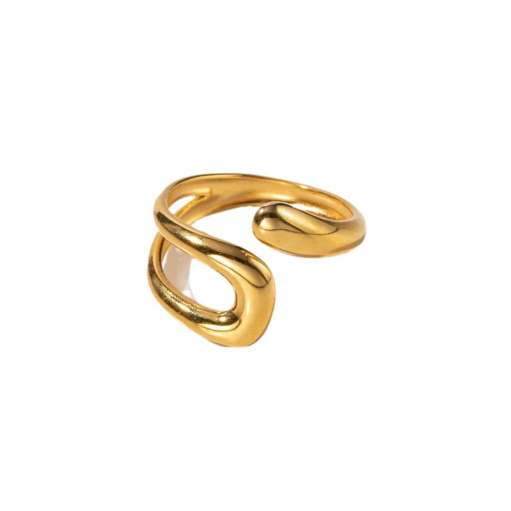 18K Gold-Plated Geometric Gold Twisted Open Ring, image 3