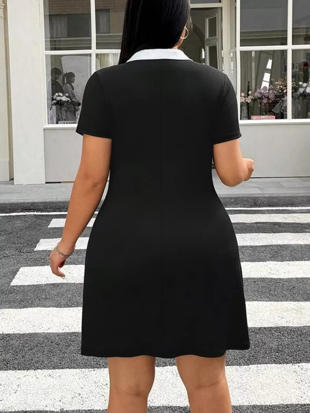 Plus Size Contrast Collar Bodycon Mini Dress, image 5