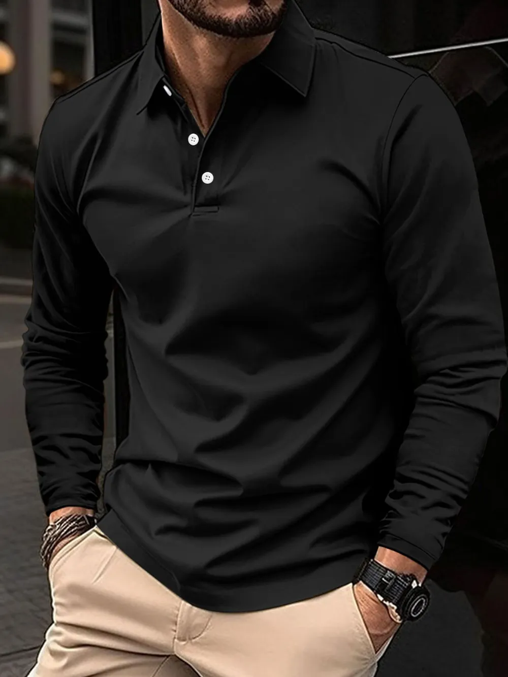 Men's Full Size Collared Neck Long Sleeve Polo Plus Size