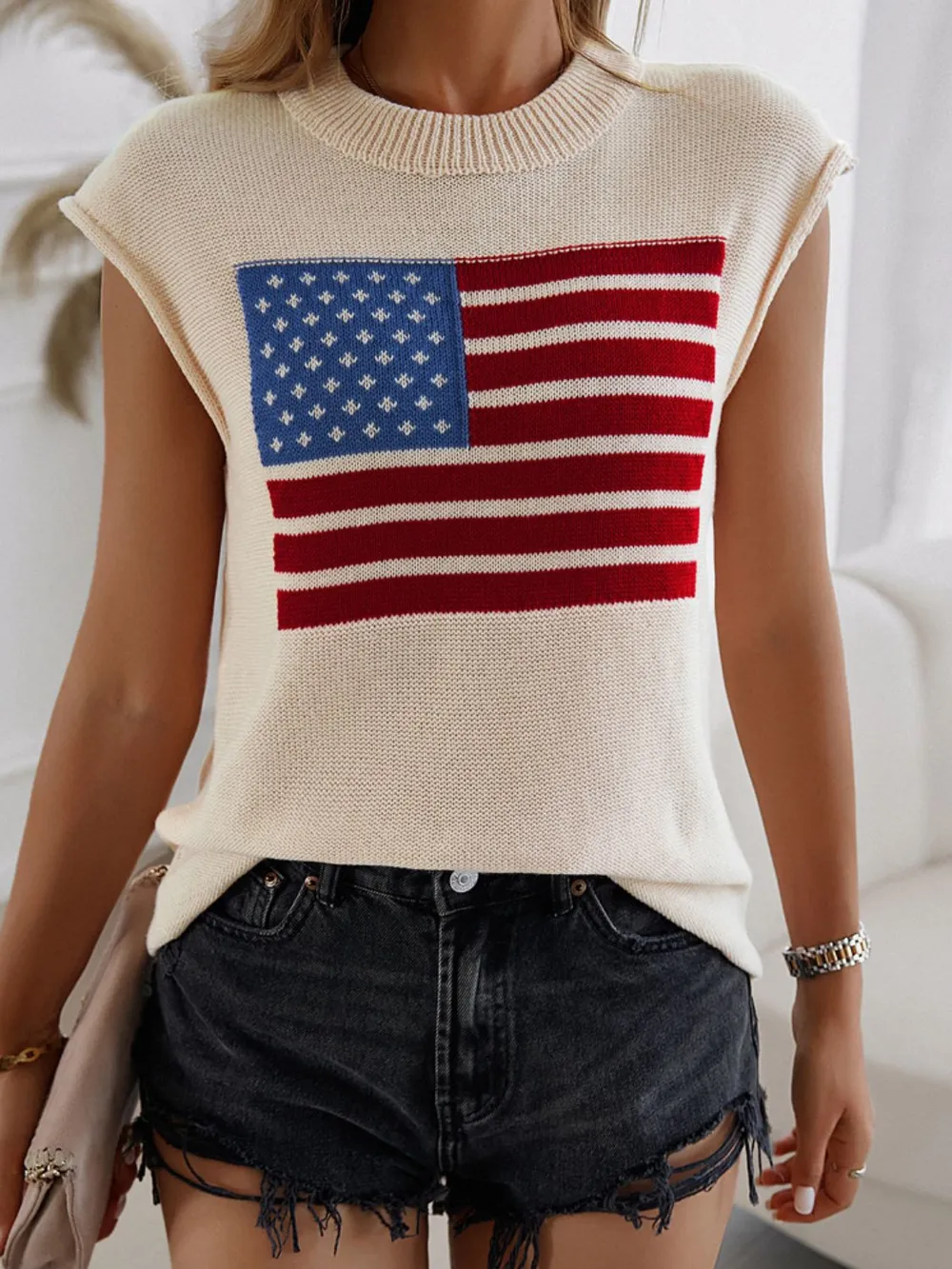 US Flag Round Neck Sweater Vest, image 7