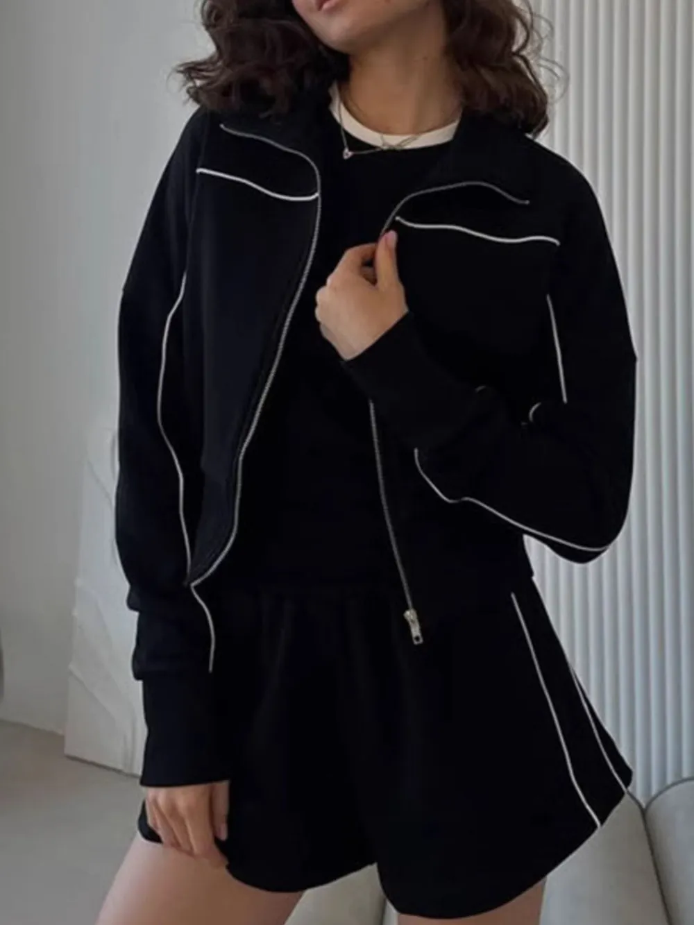 Zip Up Long Sleeve Top and Shorts Set, image 17