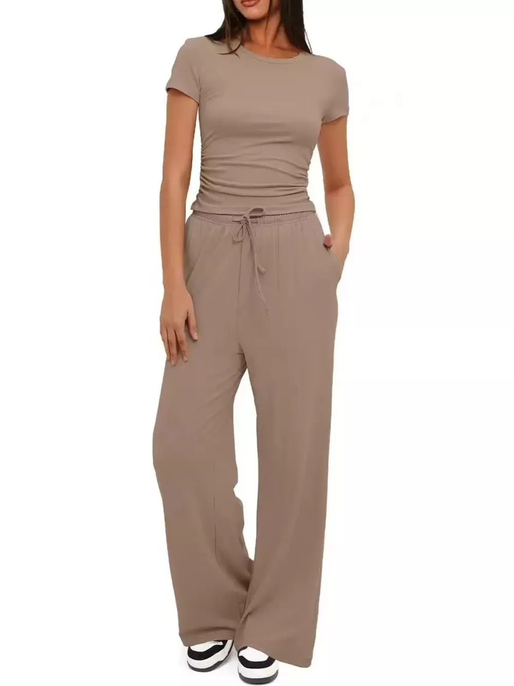 Round Neck Short Sleeve Top and Pants Set, image 13