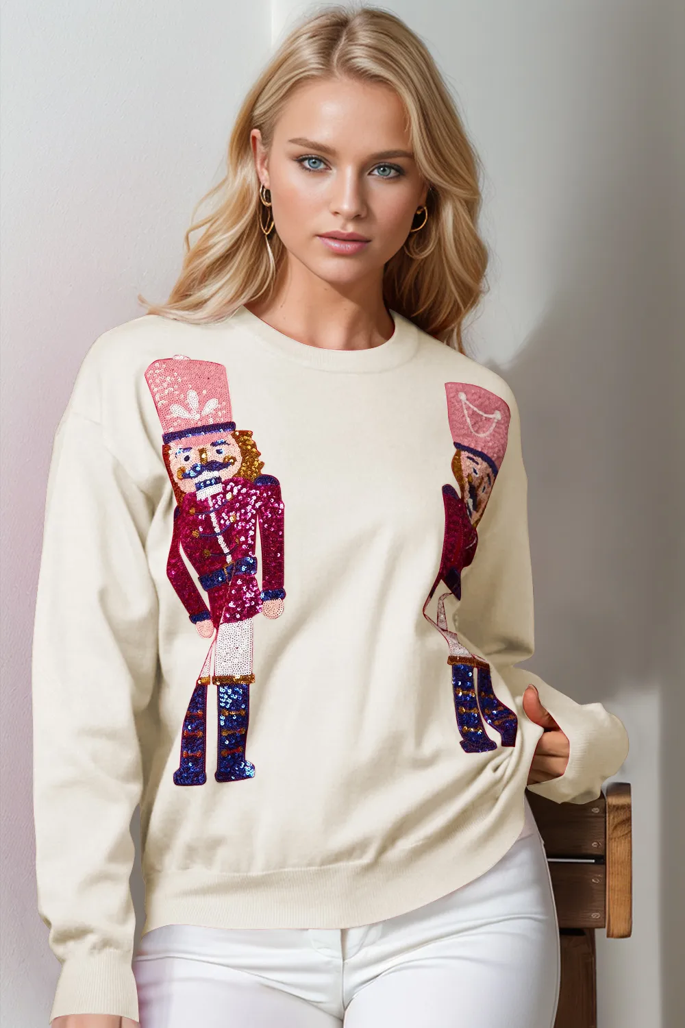 Full Size Nutcracker Sequin Long Sleeve Sweater, image 7