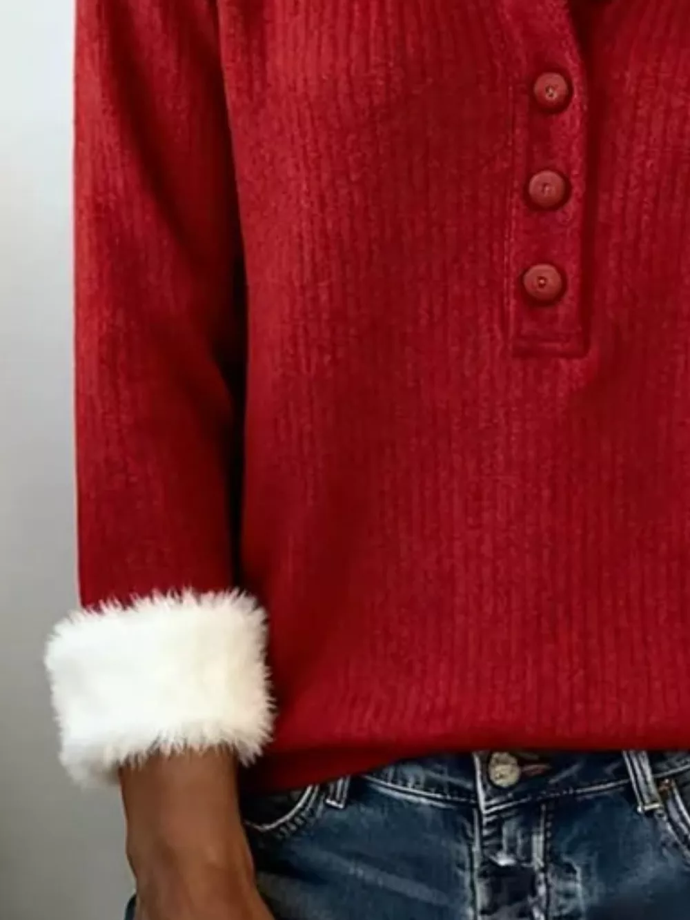 Christmas Themed Full Size Faux Fur Trim Collar and Cuff Sweater Plus Size, image 3