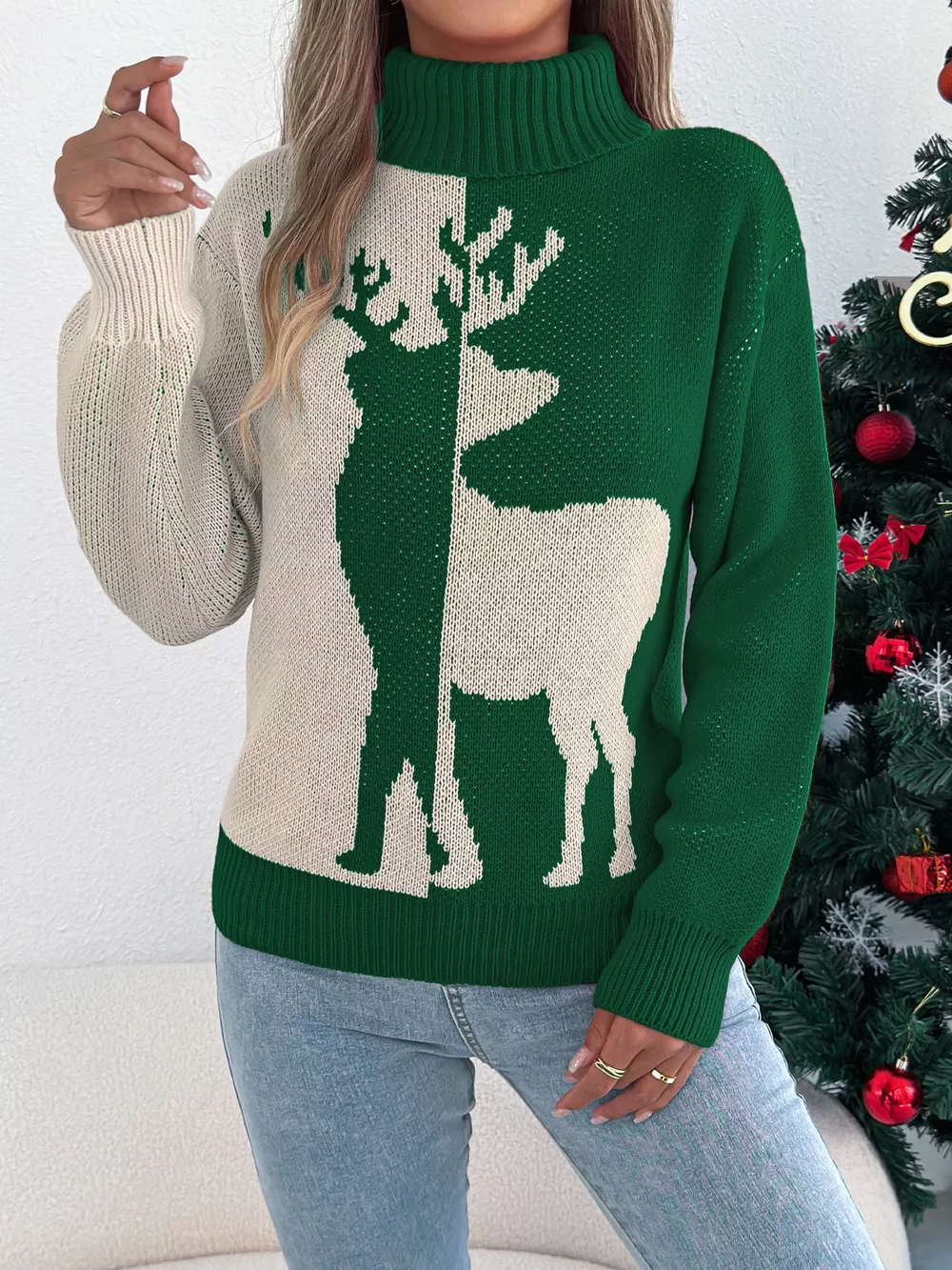 Christmas Reindeer Turtleneck Sweater, image 9