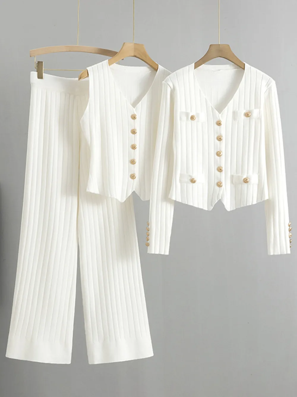 V-Neck Tank, Cardigan and Pants Three-Piece Sweater Set, image 6