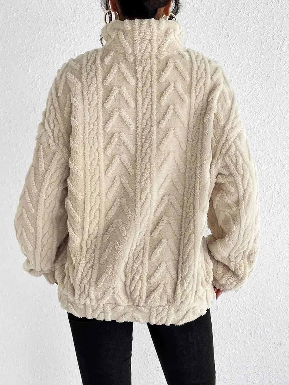Fuzzy Quarter Zip Long Sleeve Sweatshirt, image 4
