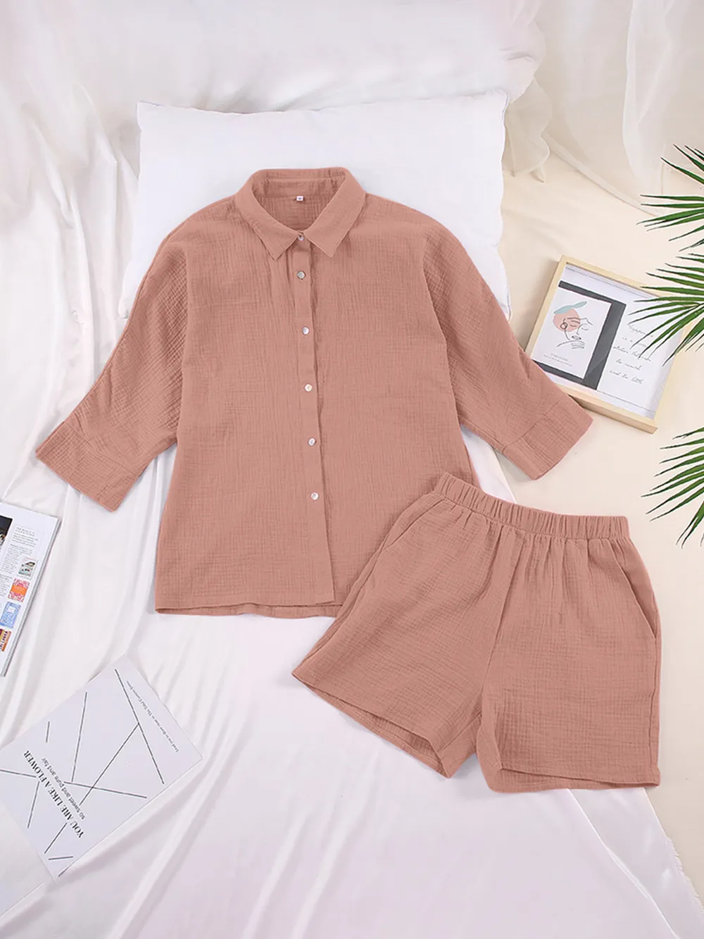 Texture Button Up Shirt and Shorts Set, image 29