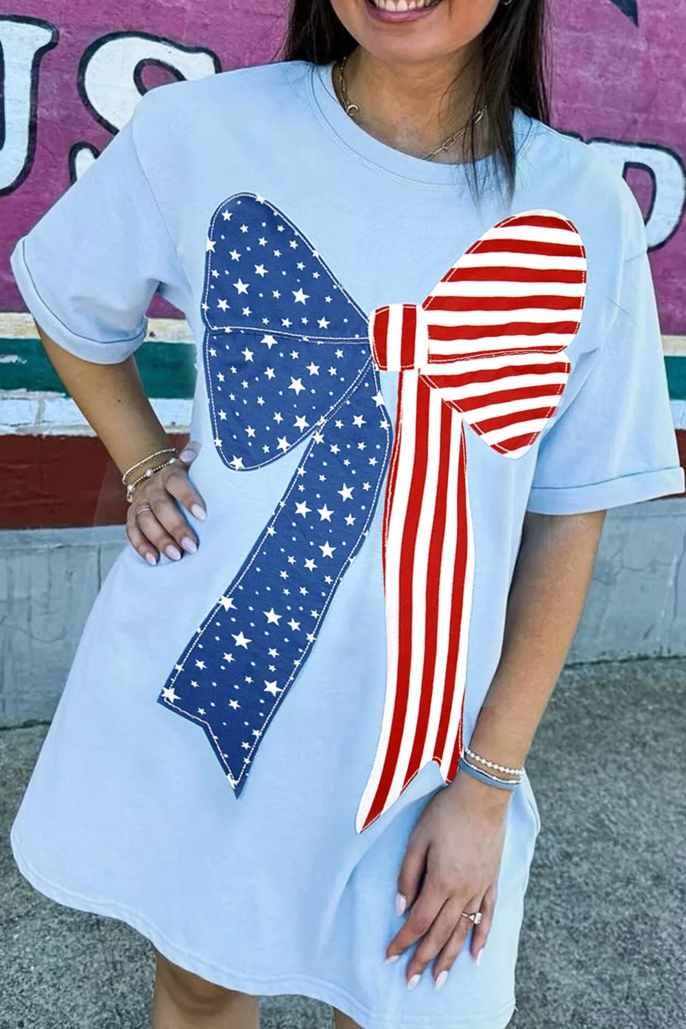 Patriotic Bow Graphic T-Shirt Dress, image 3