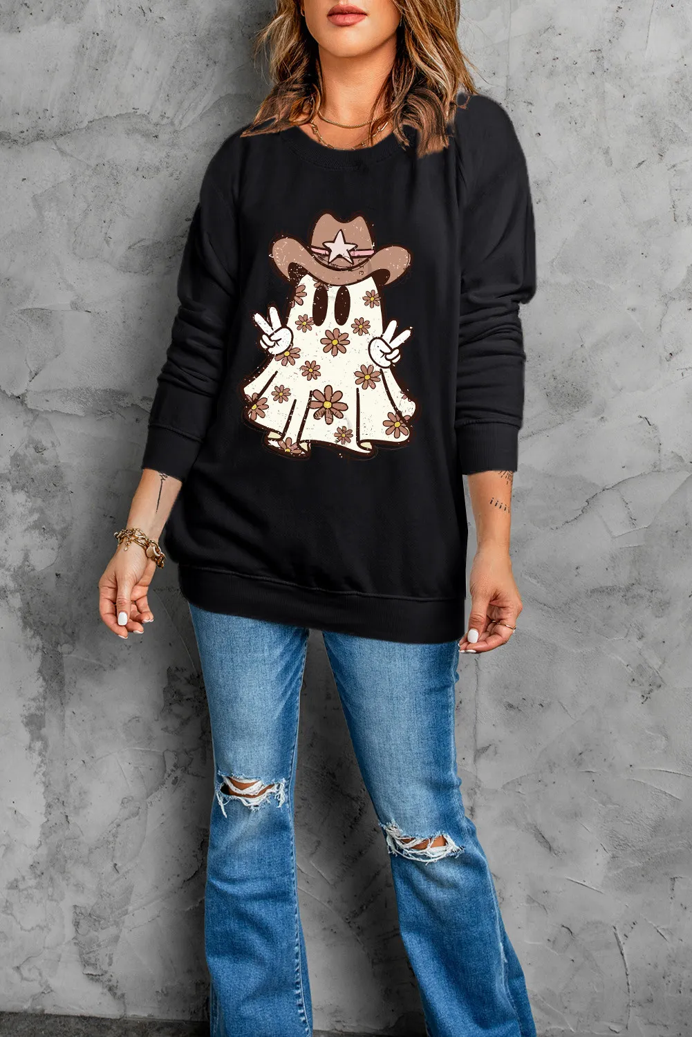 Ghost Round Neck Long Sleeve Sweatshirt, image 5