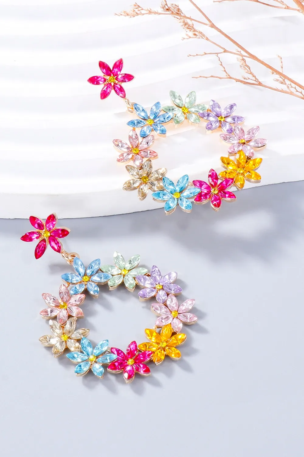 Rhinestone Flower Dangle Earrings, image 11