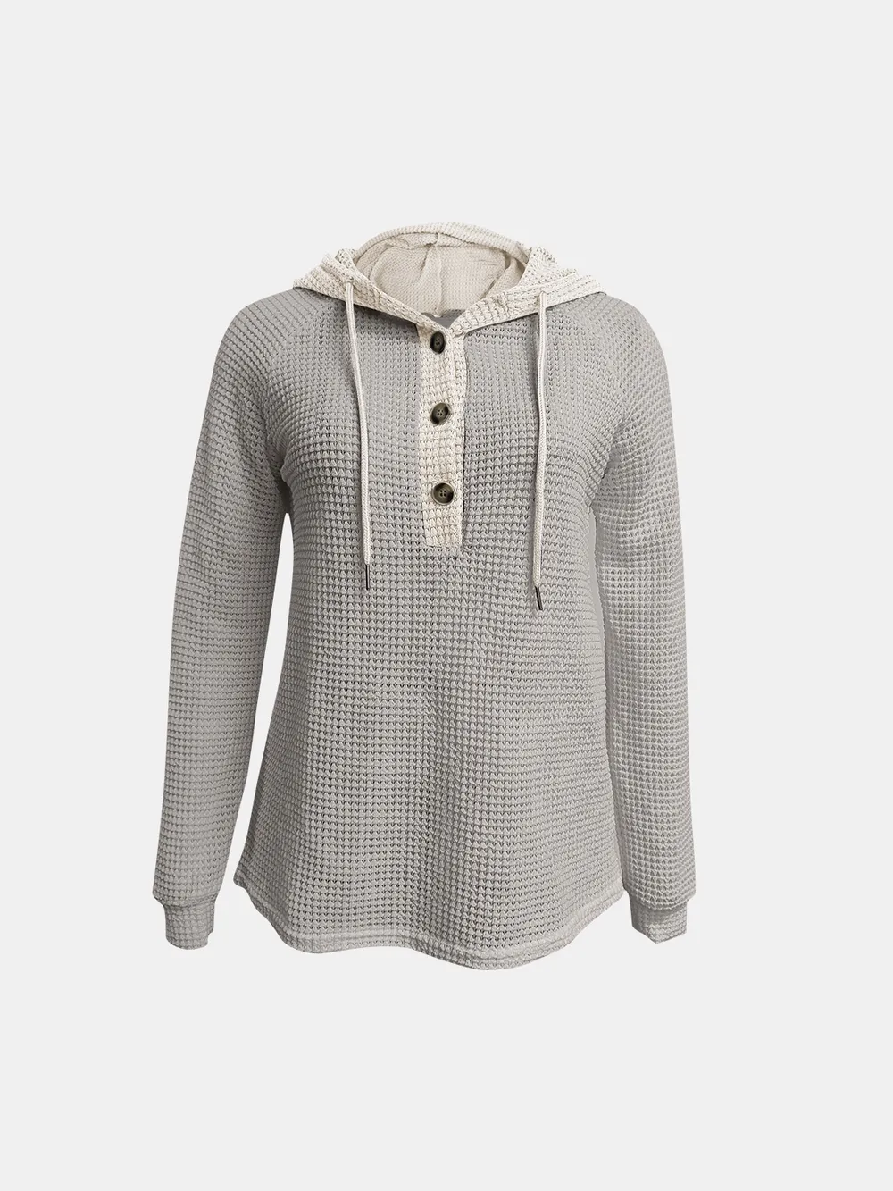 Full Size Waffle-Knit Contrast Long Sleeve Hoodie, image 12