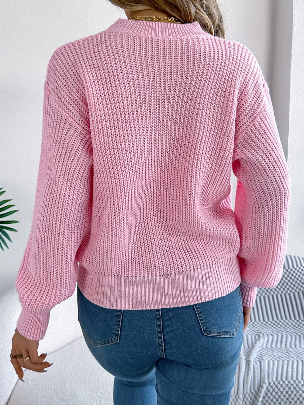 LOVE Heart Round Neck Dropped Shoulder Sweater, image 3