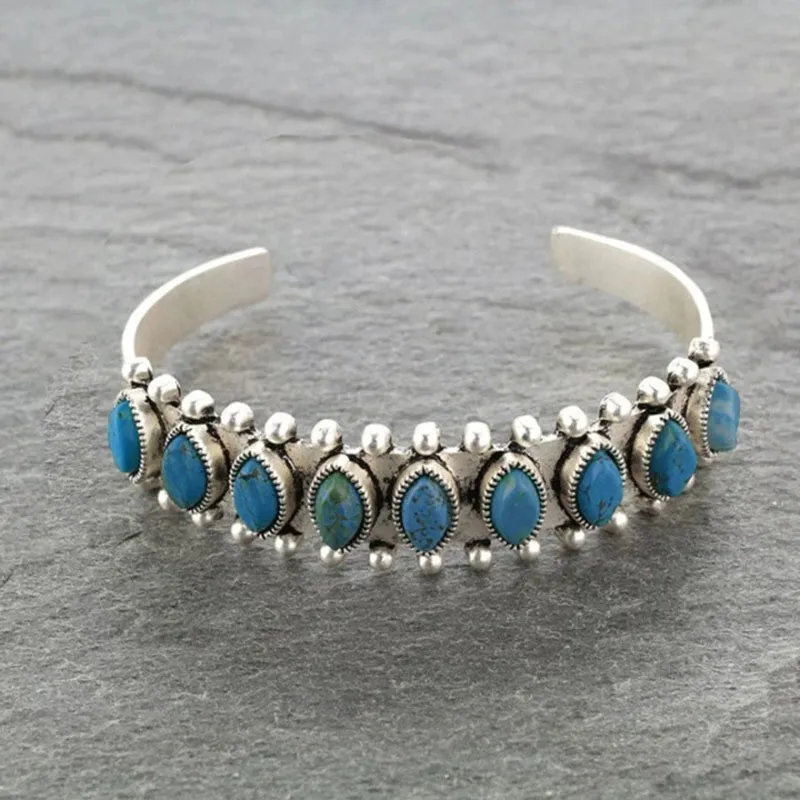 Artificial Turquoise Alloy Open Bracelet, image 6