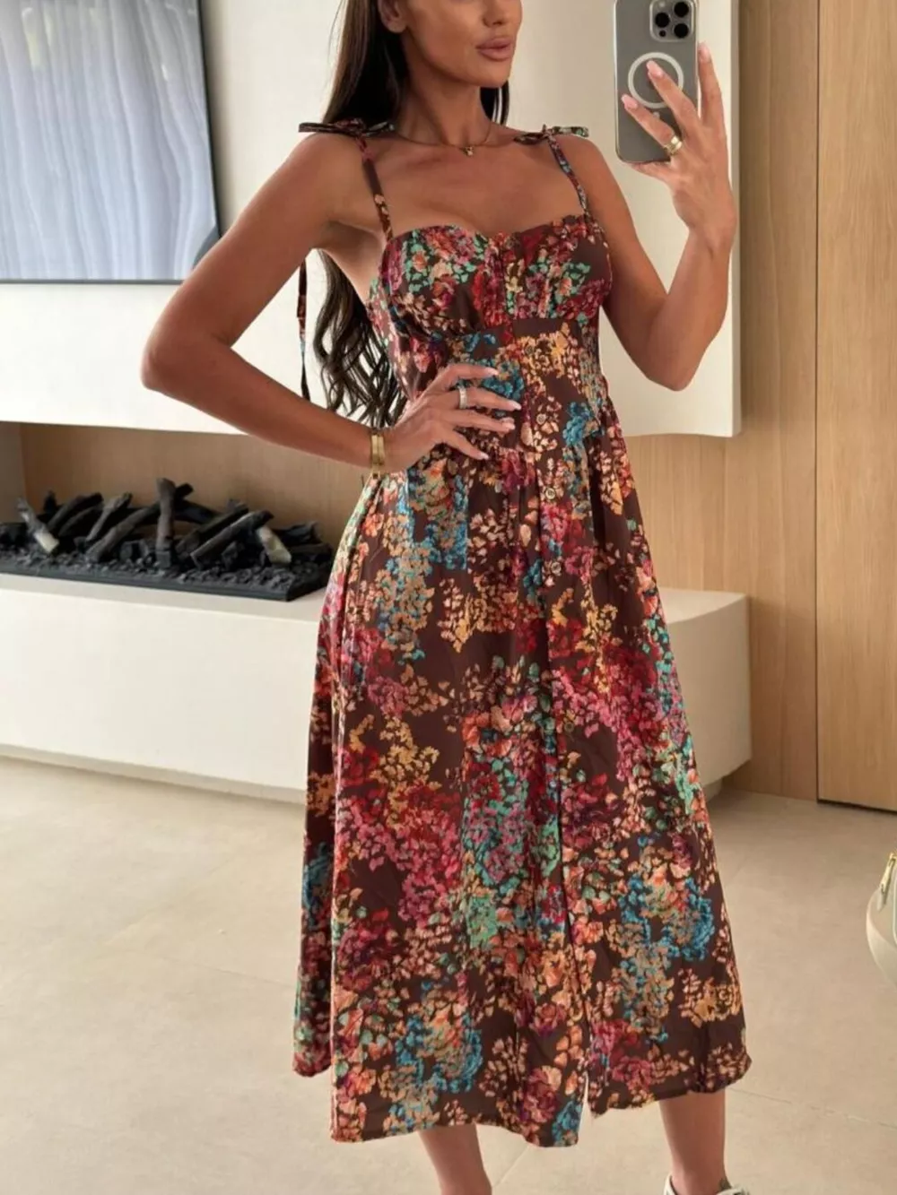 Striped Tie-Shoulder Midi Dress, image 15