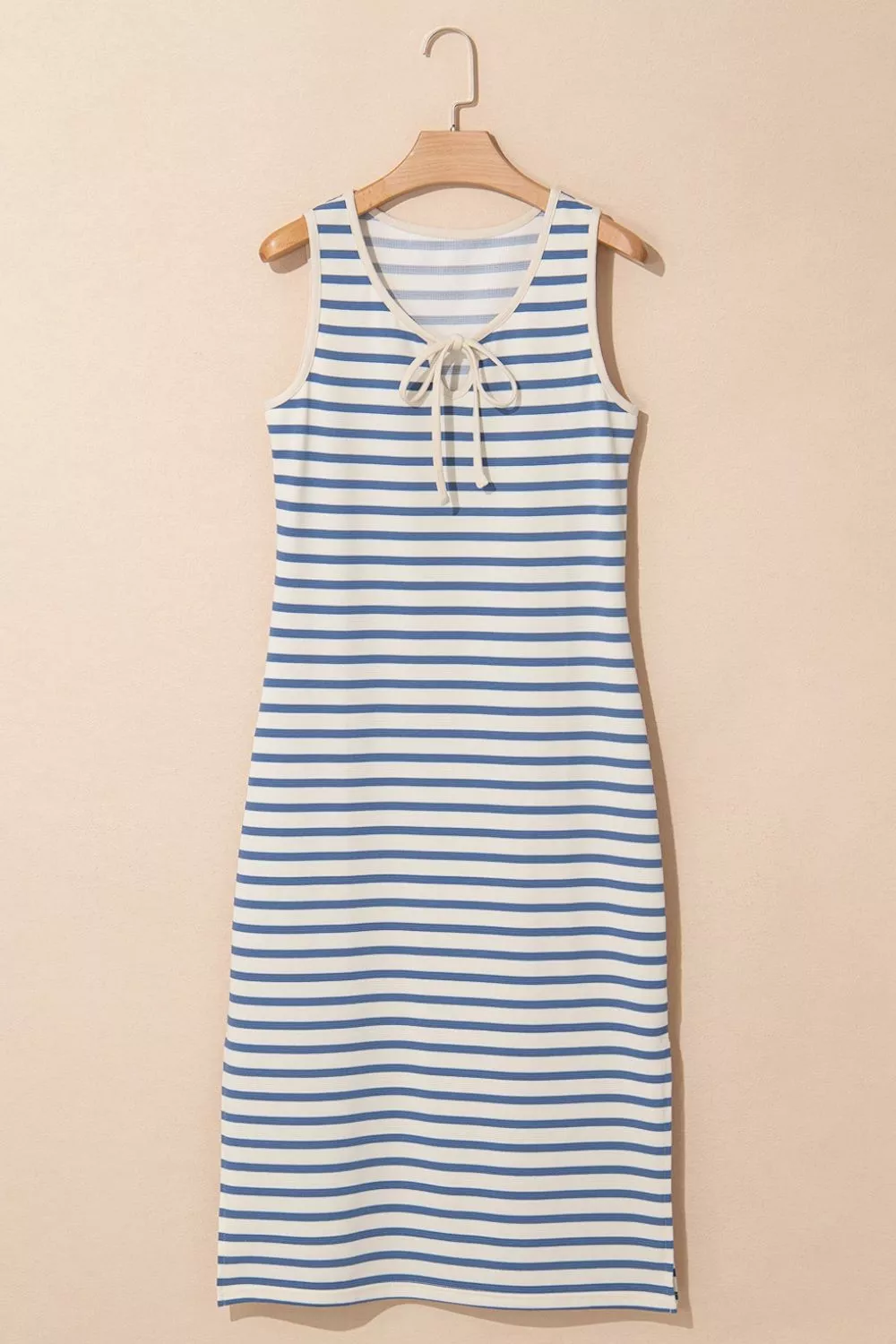 Stripe Tie V Neck Sleeveless Side Slit Midi Dress, image 8