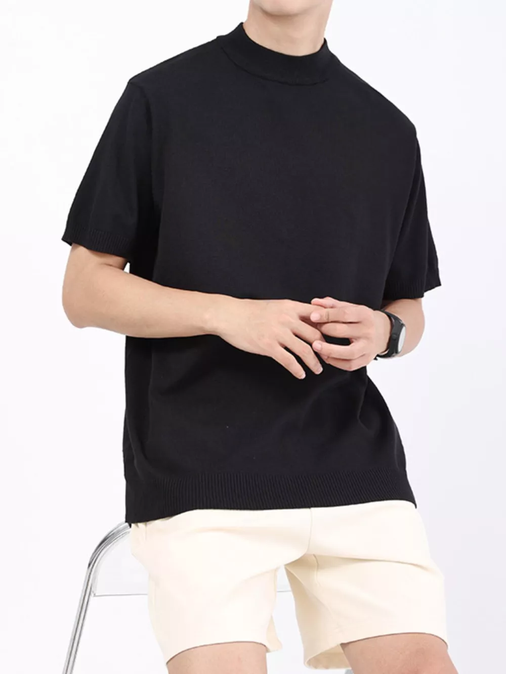 Men's Plus Size Mock Neck Knitted T-Shirt, image 8