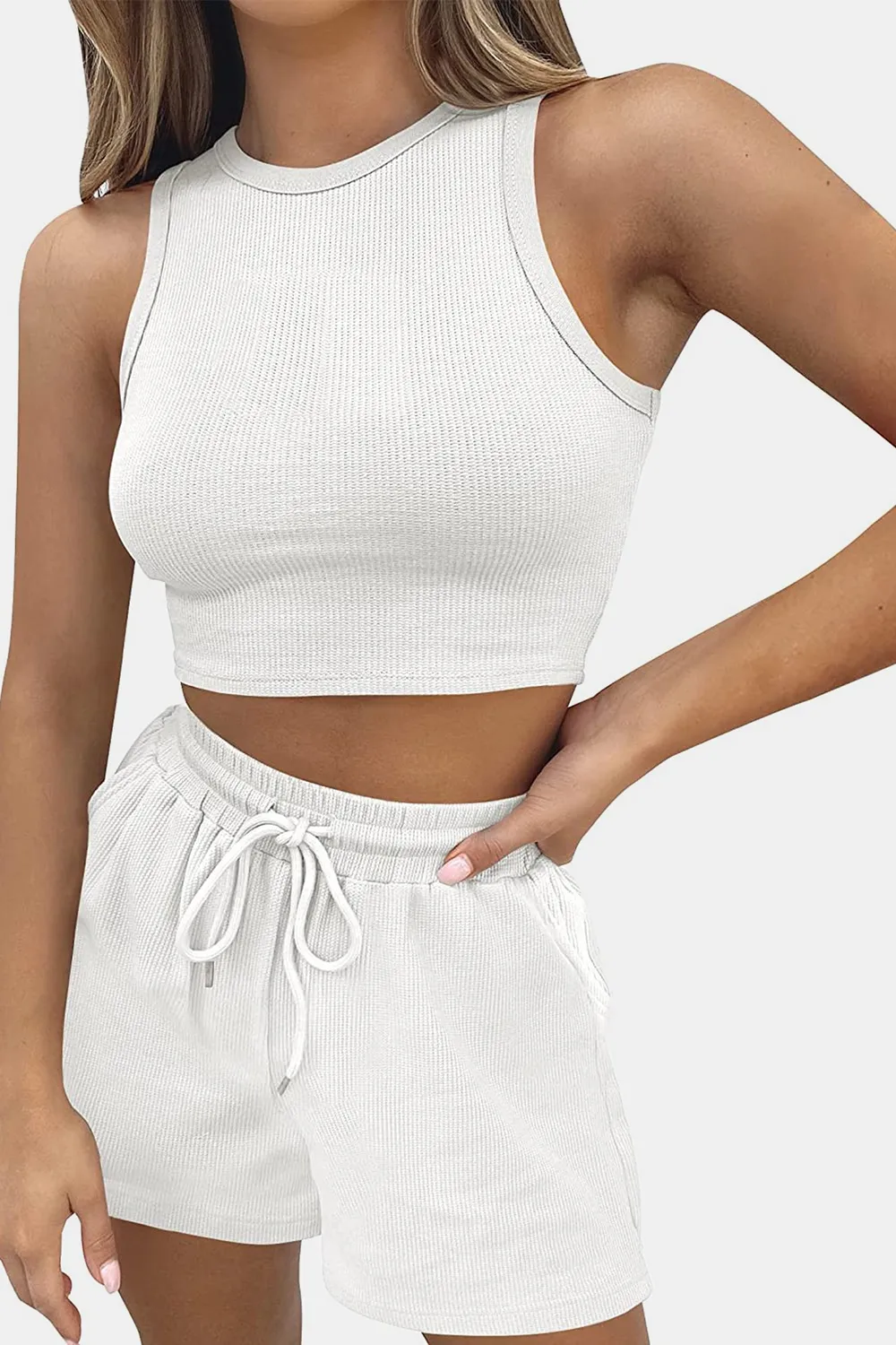 Round Neck Top and Drawstring Shorts Set, image 31