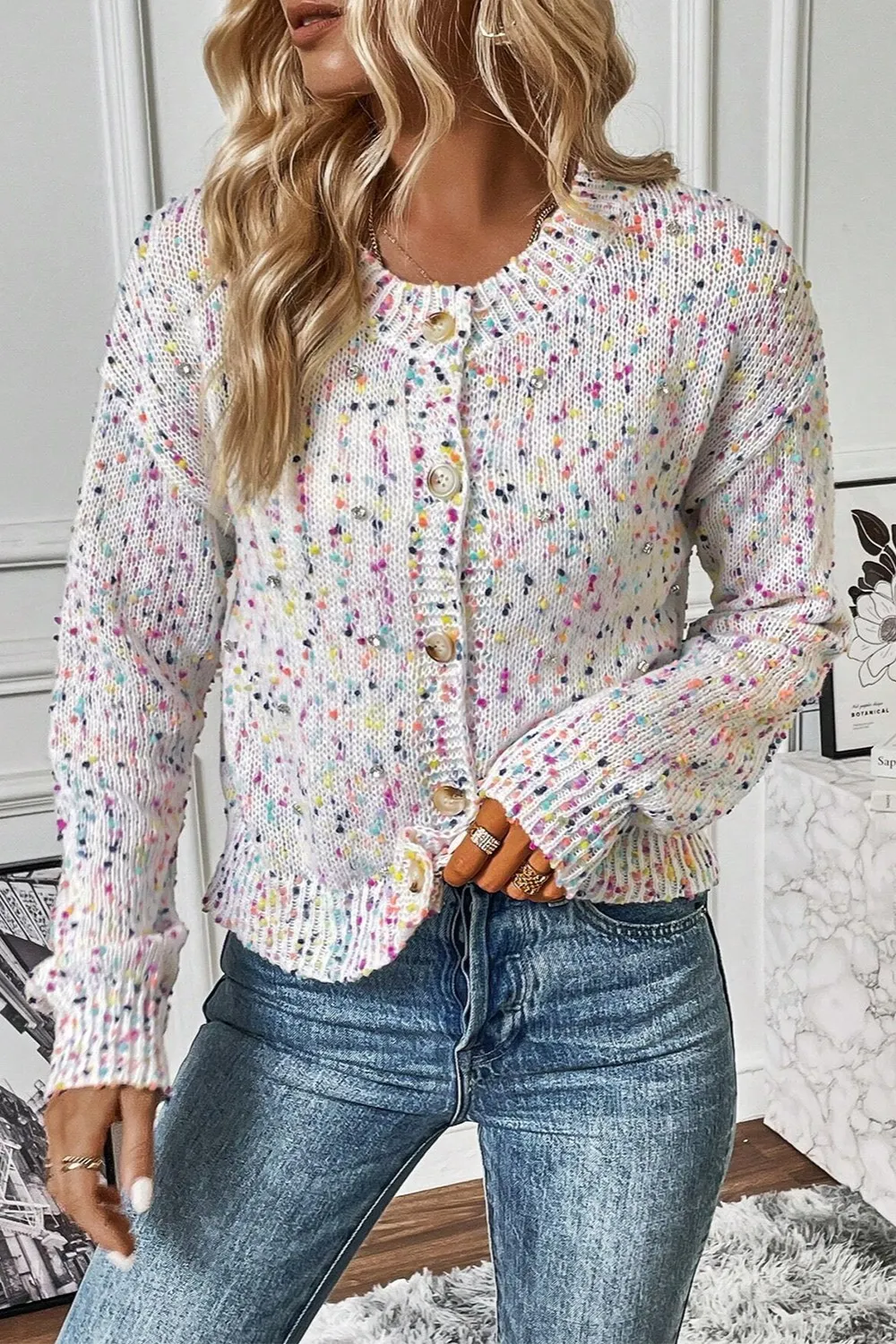 Confetti Button Up Long Sleeve Cardigan, image 13