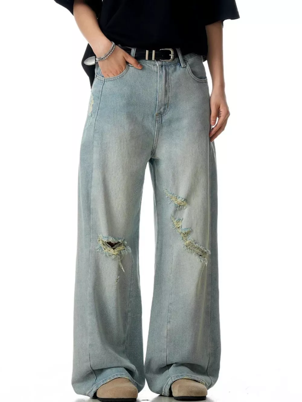 Men's Distressed Wide Leg Jeans