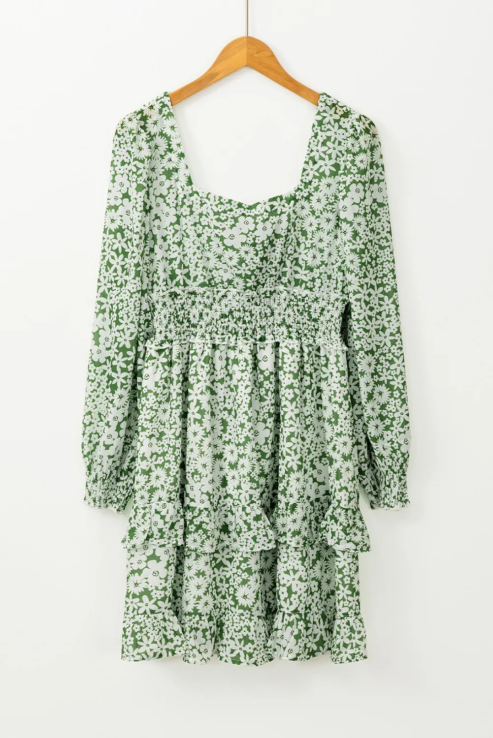 Ruffle Hem Floral Square Neck Long Sleeve Dress, image 7