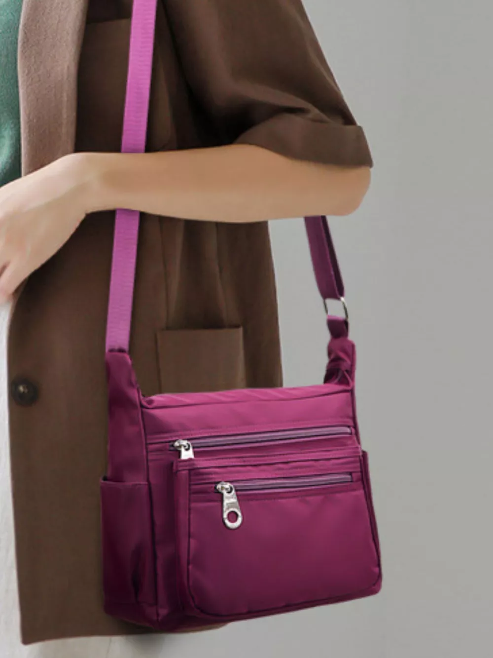 Multi-Pocket Lightweight Nylon Crossbody Bag, image 2