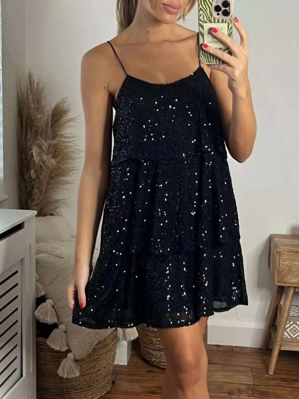 Full Size Sequin Tie Shoulder Mini Dress Plus Size, image 13
