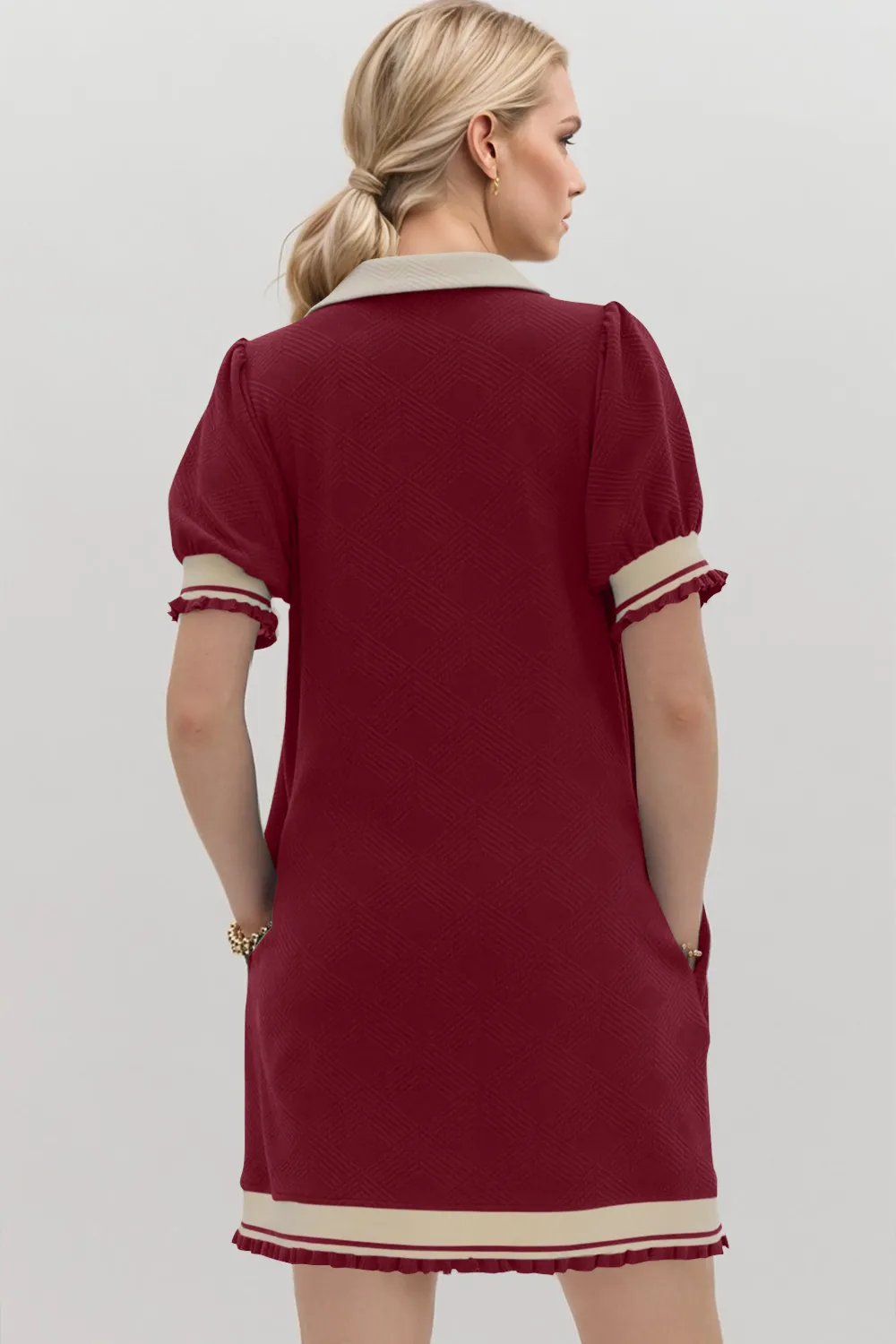 Frill Contrast Trim Jnny Collar Short Sleeve Mini Dress, image 21