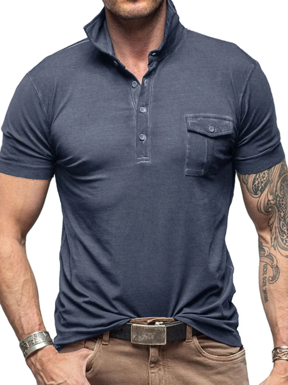 Men's Classic Pocket Polo Shirt with Stand Collar, image 12