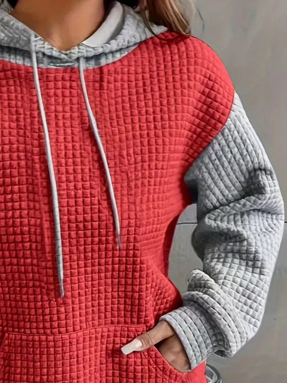 Full Size Textured Kangaroo Pocket Hoodie Plus Size, image 19