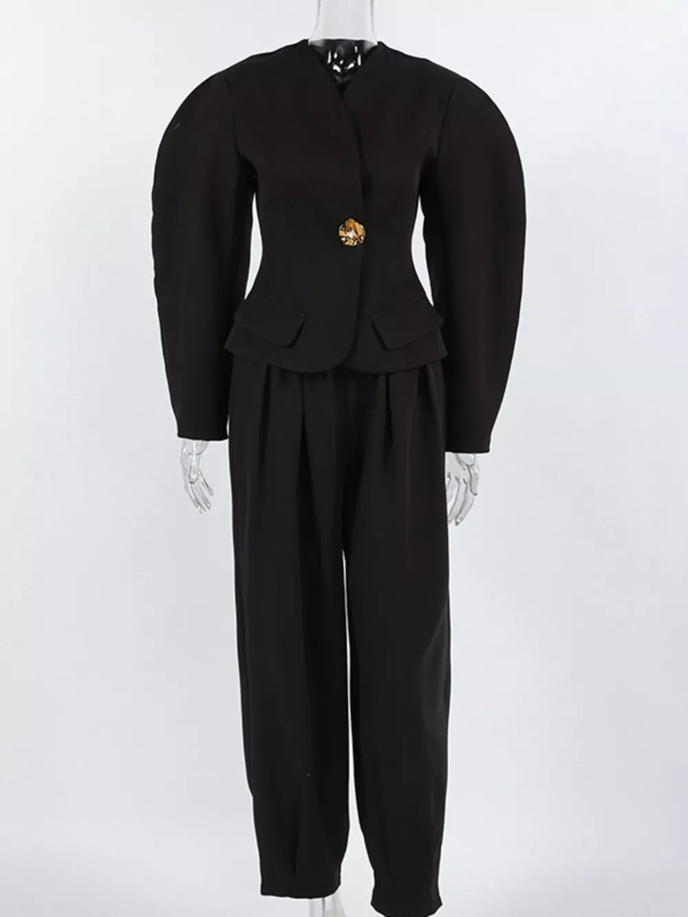 Puffy Sleeve Blazer and Wide-Leg Pants Set, image 7