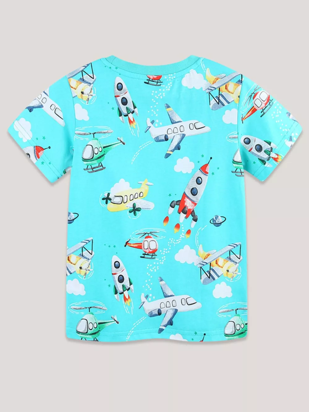 Children's Airplane & Rocket Print Crew Neck Short Sleeve T-Shirt, image 5