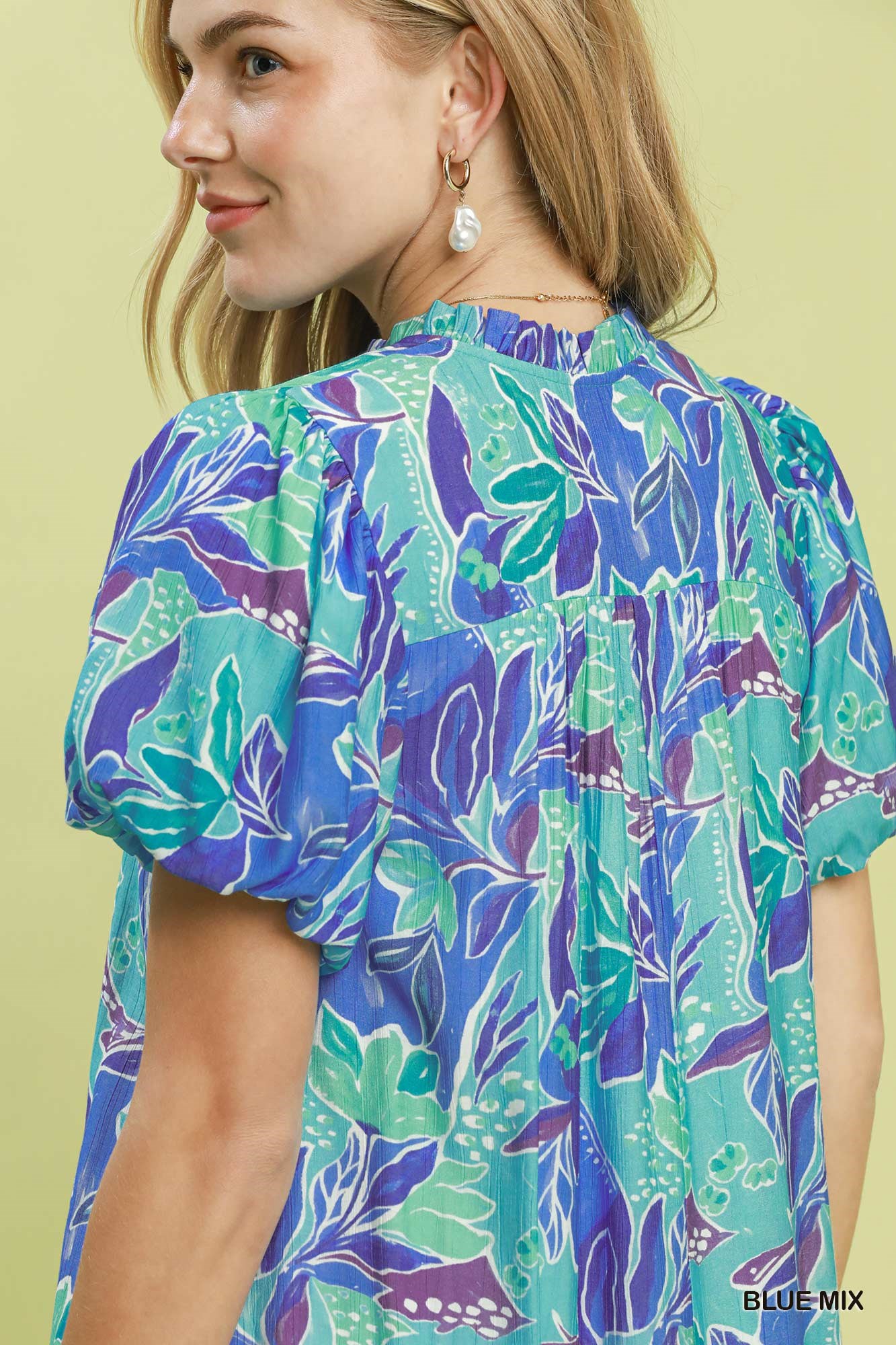 Tropical Floral Puff Sleeve Tiered Mini Dress, image 5