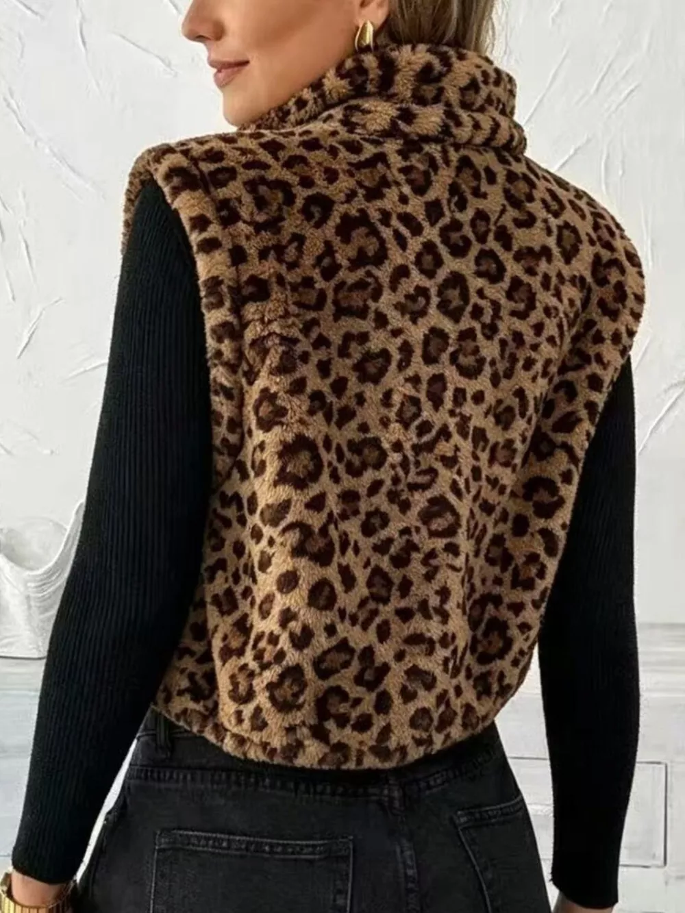 Animal Print Zip Up Vest Coat, image 7